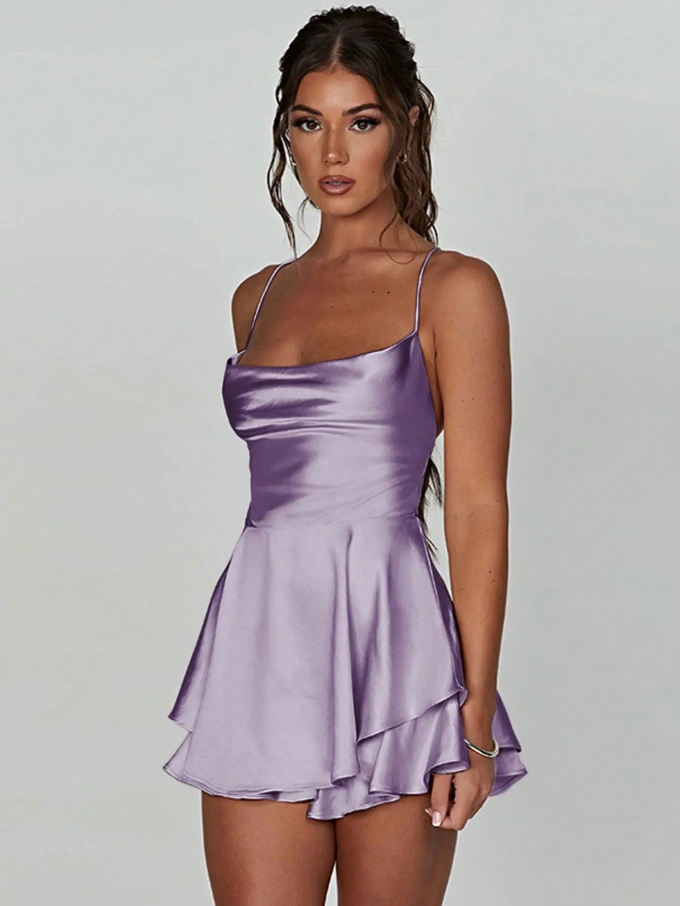 A-line White Graduation Dress Satin Homecoming Dress Spaghetti Strap