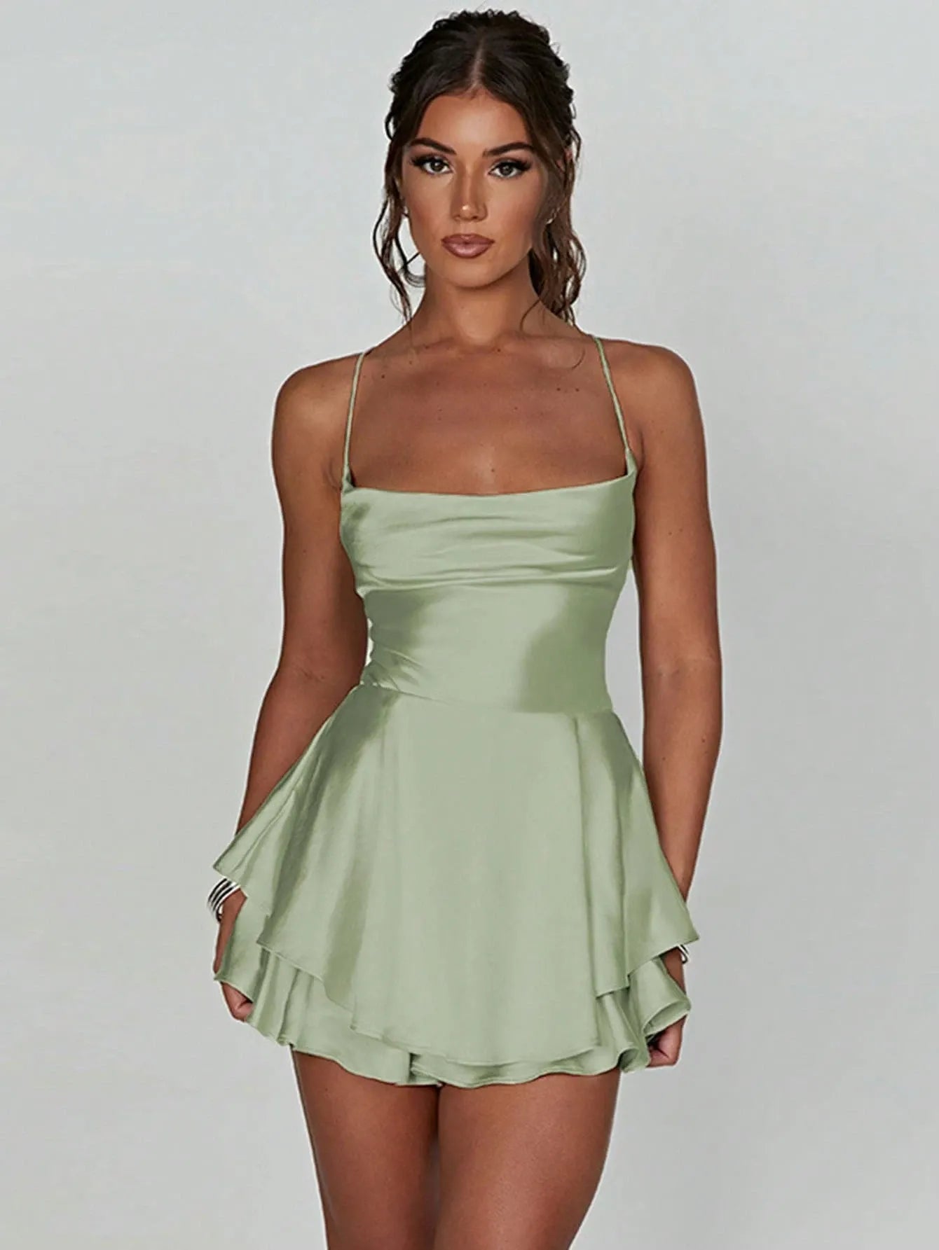 A-line White Graduation Dress Satin Homecoming Dress Spaghetti Strap