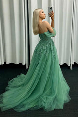A-line Floral Sage Green Formal Dress Embroidery Strapless - MyChicDress