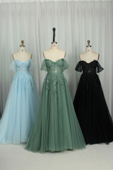 A-line Floral Sage Green Formal Dress Embroidery Strapless - MyChicDress