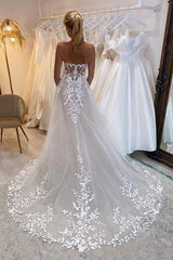 A-line Lace Beach Bridal Wears Off Shoulder Tulle Appliques - MyChicDress