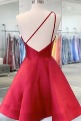 Mychicdress A-line Mini Red Floral Homecoming Dress One Shoulder With Beading