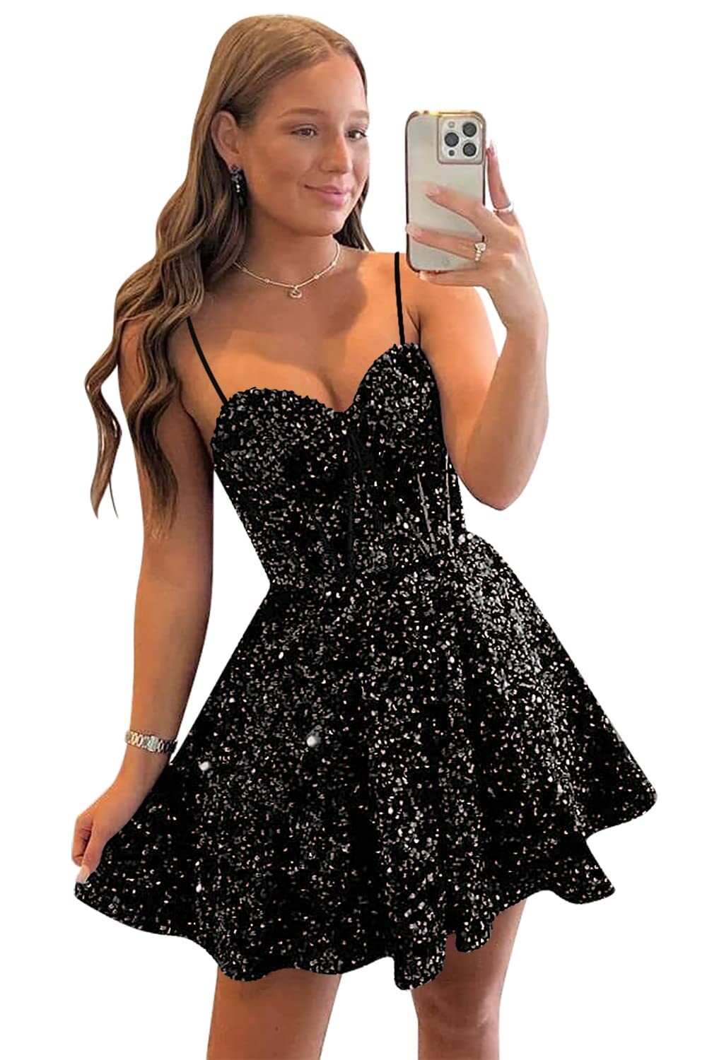 A-line Short Blue Sequin Homecoming Dress Sweetheart - MyChicDress