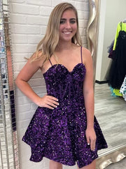 A-line Short Blue Sequin Homecoming Dress Sweetheart - MyChicDress