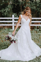 A-line White Forest Wedding Dress Lace Tulle V-neck - MyChicDress