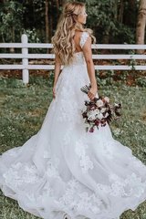 A-line White Forest Wedding Dress Lace Tulle V-neck