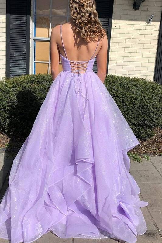 A-line Tiered Lilac Prom Formal Dresses Sweetheart Sleeveless