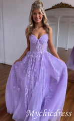 A Line 2024 Lace Violet purple Prom Dresses Lilac Long Formal Dress