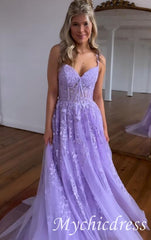 A Line 2024 Lace Violet purple Prom Dresses Lilac Long Formal Dress