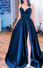 A Line 2024 Black Prom Dresses V Neck Evening Gown Spaghetti Strap
