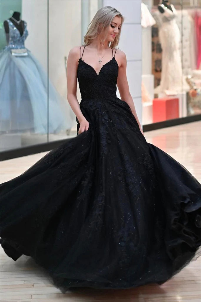 Black Lace Prom Dress Long