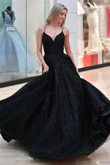 A Line Black Lace Prom Dress 2024 Long Gothic Wedding Dresses