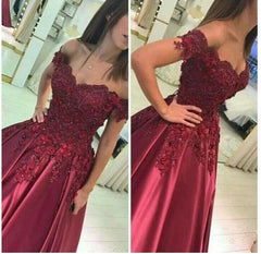 A Line 2024 Burgundy Lace Prom Dress Off the Shoulder Long Formal Dress