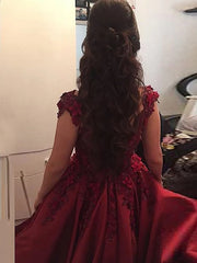 A Line 2024 Burgundy Lace Prom Dress Off the Shoulder Long Formal Dress