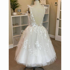 A Line Lace Appliques Short Wedding Dresses V Neck Backless