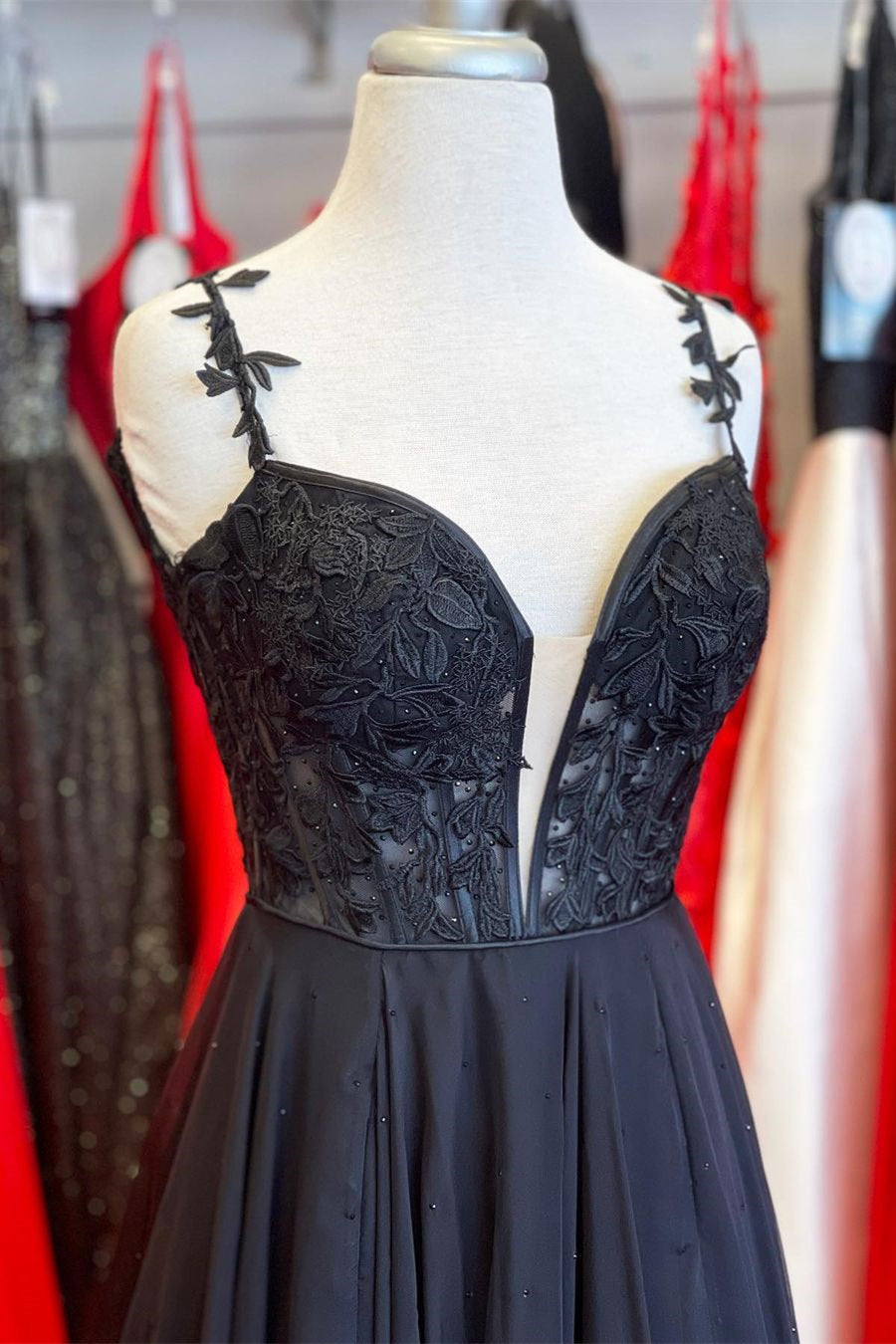 A Line Lace Long Formal Dresses Blue Prom Dress Bodice Beaded - MyChicDress