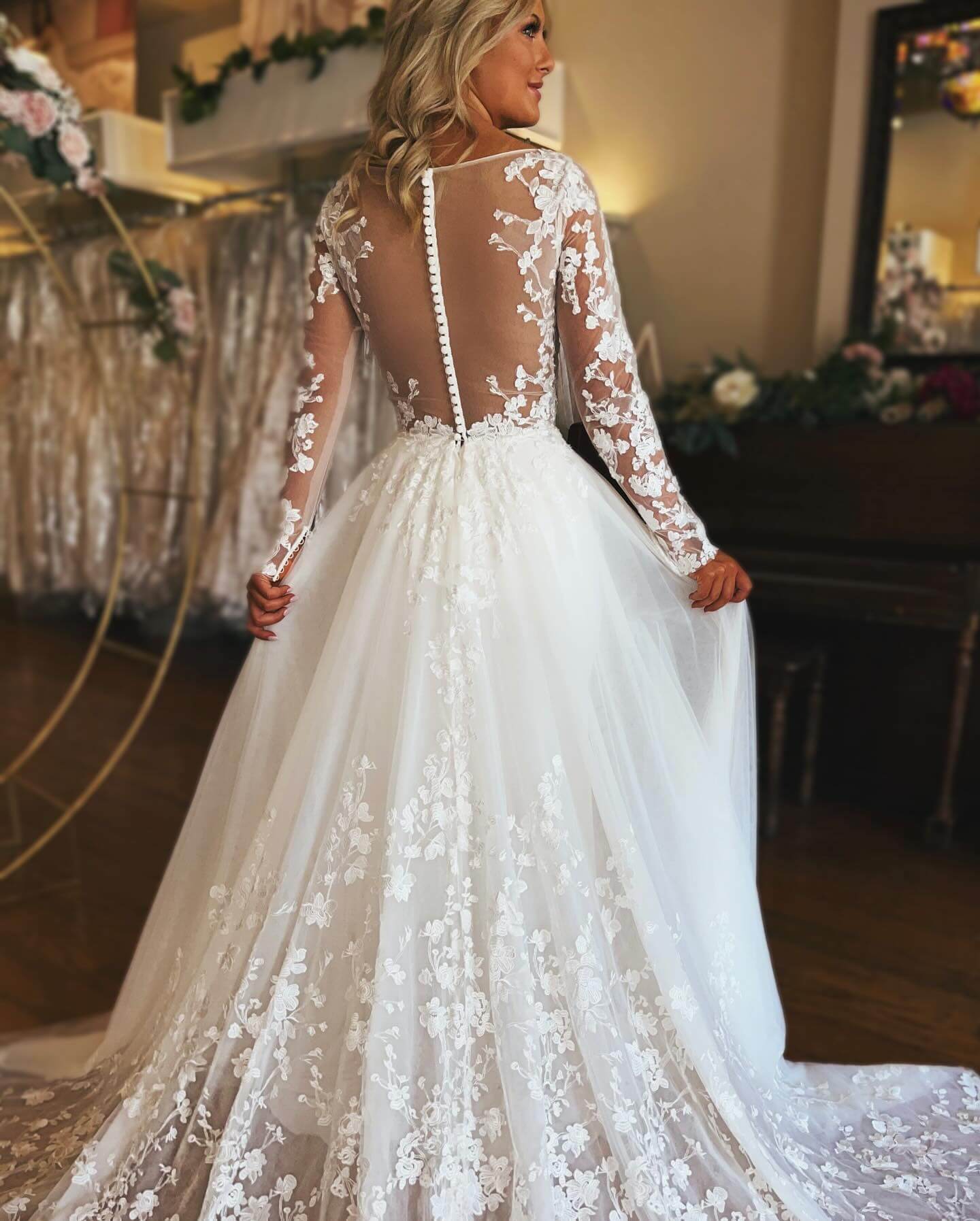 Lace Floral Wedding Dress Large Floral Lace Long Sleeve Wedding Dress David's Bridal Lace Floral Wedding Dress Large Floral Lace Long Sleeve Wedding Dress David's Bridal