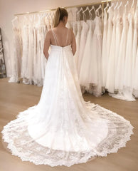 A Line Maternity Wedding Dresses UK Lace High Waist Spaghetti Straps - MyChicDress