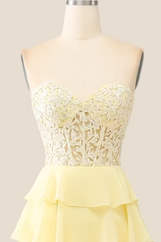 A Line Ruffles Yellow Tiered Formal Dress Sweetheart Appliques - MyChicDress