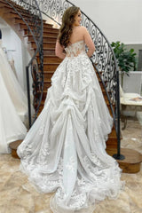 A Line Strapless White Lace Casual Beach Wedding Dress Appliques - MyChicDress