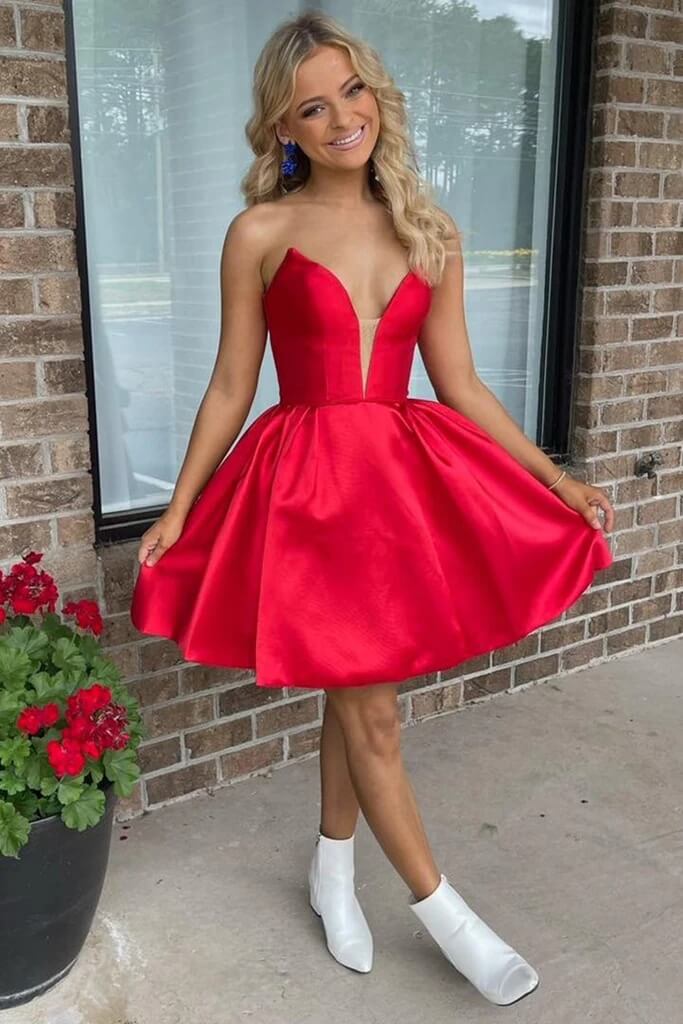 red fit and flare homecoming dress
