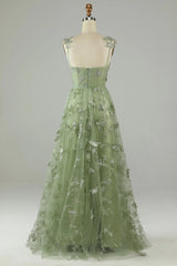 A line Corset Sage Green Long Formal Dresses 3D Butterflies - MyChicDress