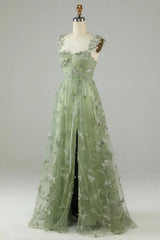 A line Corset Sage Green Long Formal Dresses 3D Butterflies - MyChicDress
