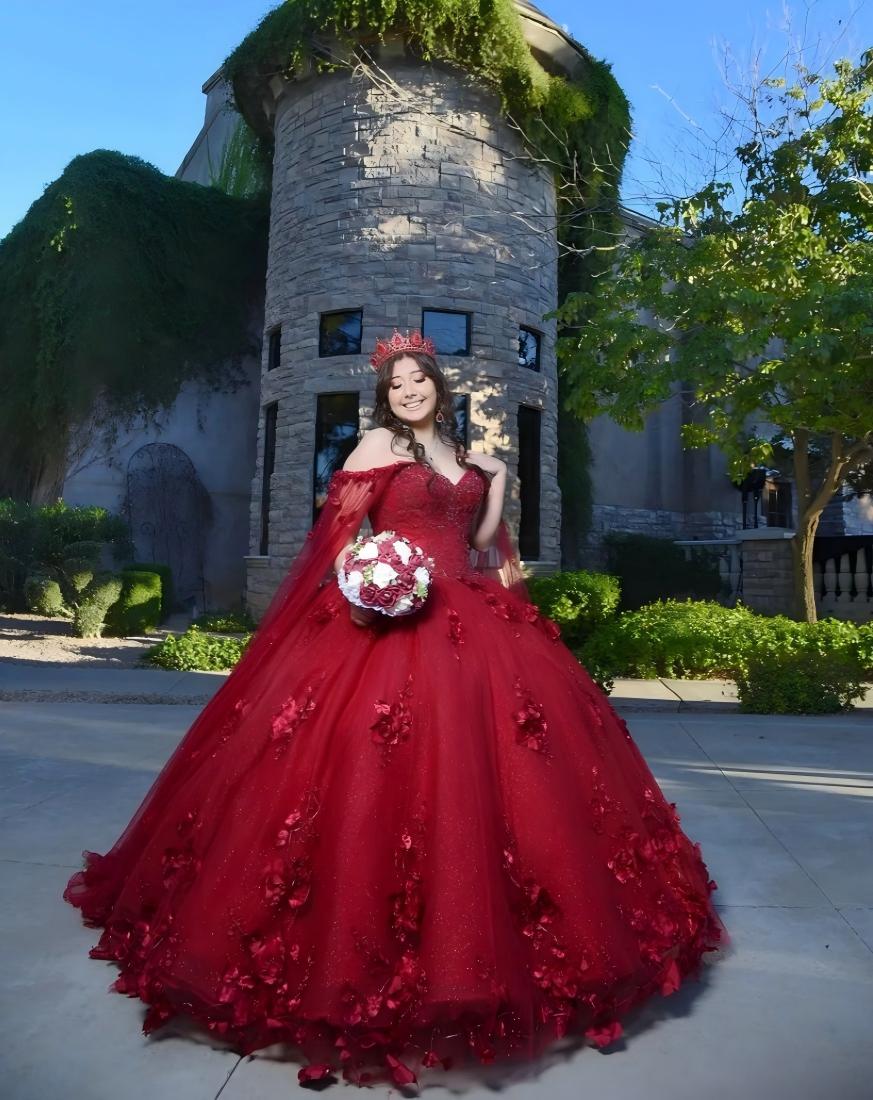 Ball Gown Quinceanera Dresses Purple With Cape 3D Flowers Tulle Sweetheart