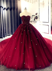 Ball Gown Burgundy Sweetheart Beaded Quince Dresses Sweet 16 Dress