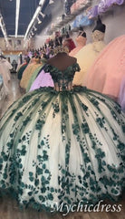 Ball Gown Emerald Green XV Floral Quinceanera Dresses 2024 – MyChicDress