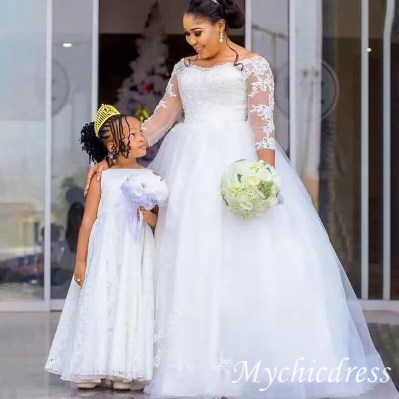 African Ball Gown Long Sleeves Plus Size Lace Wedding Dresses Jewel - MyChicDress