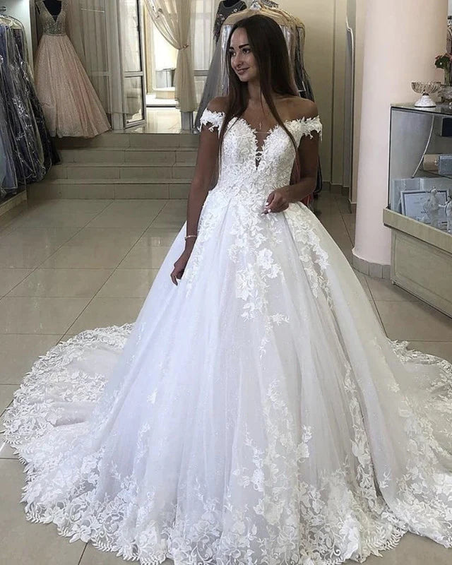 Off Shoulder Lace Wedding Dresses