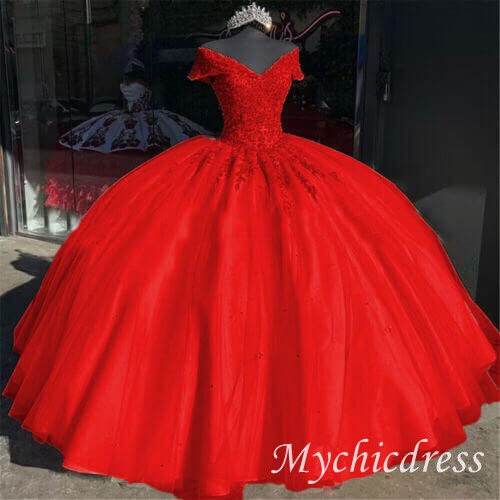 Ball Gown Off the Shoulder Gold Lace Quinceanera Dresses 2025 - MyChicDress