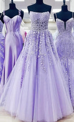 Ball Gown Strapless Purple Violet Prom Dress Lace Long Formal Gown - MyChicDress