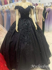Ball Gown off shoulder Sweet 15 Black Quinceanera Dresses Beaded