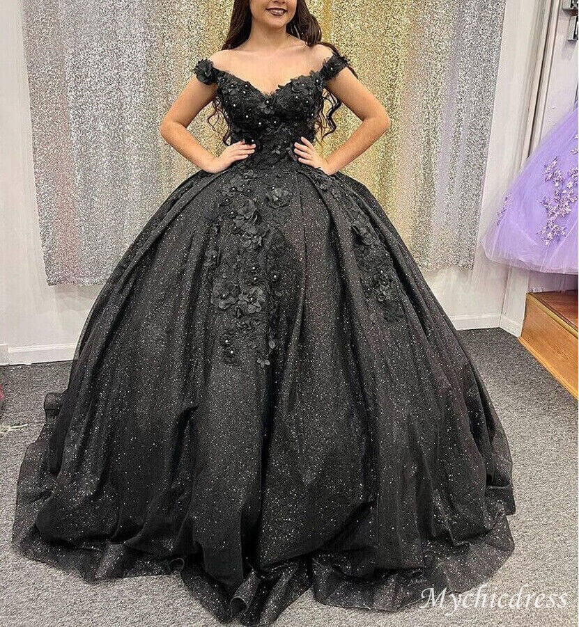 Ball Gown off shoulder Sweet 15 Black Quinceanera Dresses Beaded ...