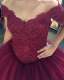 Ball Gowns Burgundy Wedding Dresses Lace Off The Shoulder Bridal Gown