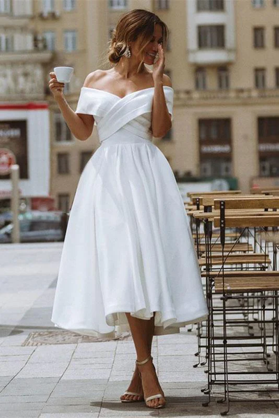 Graduation White Dress Mid Length Knee Length Dresses For