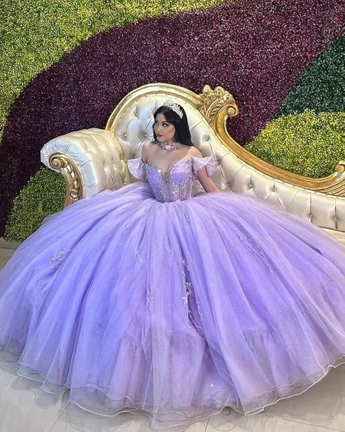 Beaded Tulle Lavender Quinceanera Dresses Ball Gown Sweet 16 Dress