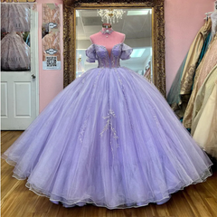Beaded Tulle Lavender Quinceanera Dresses Ball Gown Sweet 16 Dress