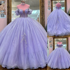 Beaded Tulle Lavender Quinceanera Dresses Ball Gown Sweet 16 Dress