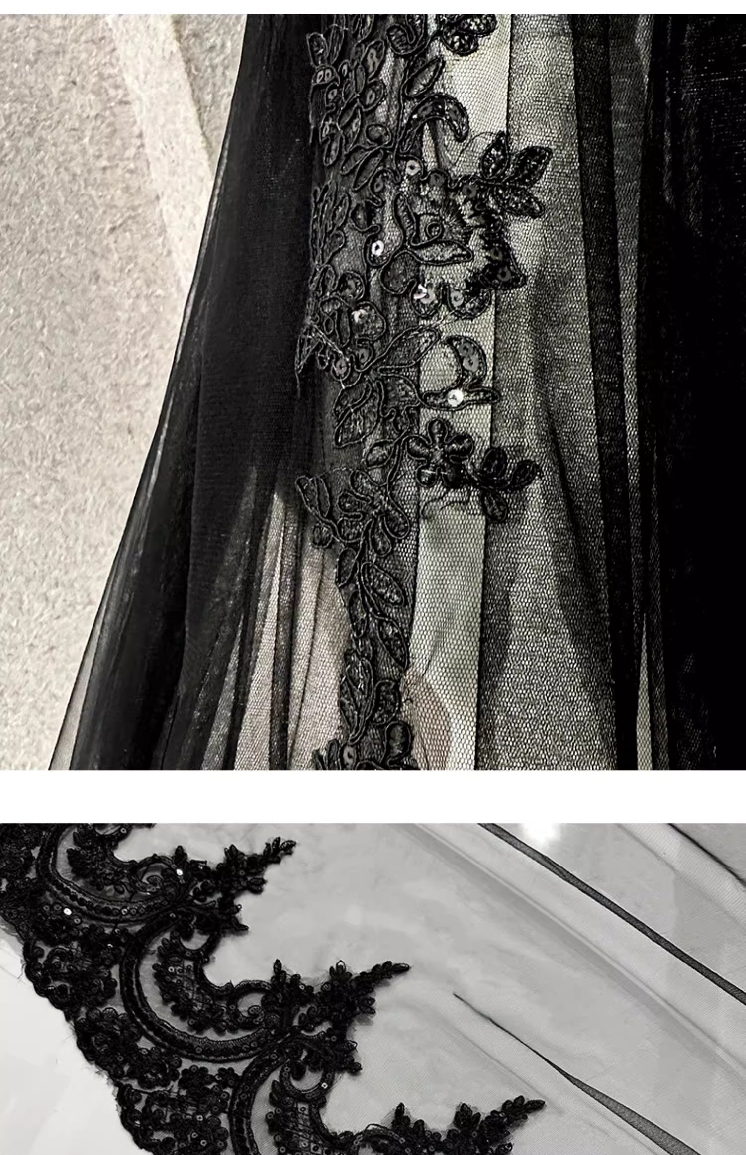 Black Lace Wedding Veil Long Custom Lace Trim Bridal Veils