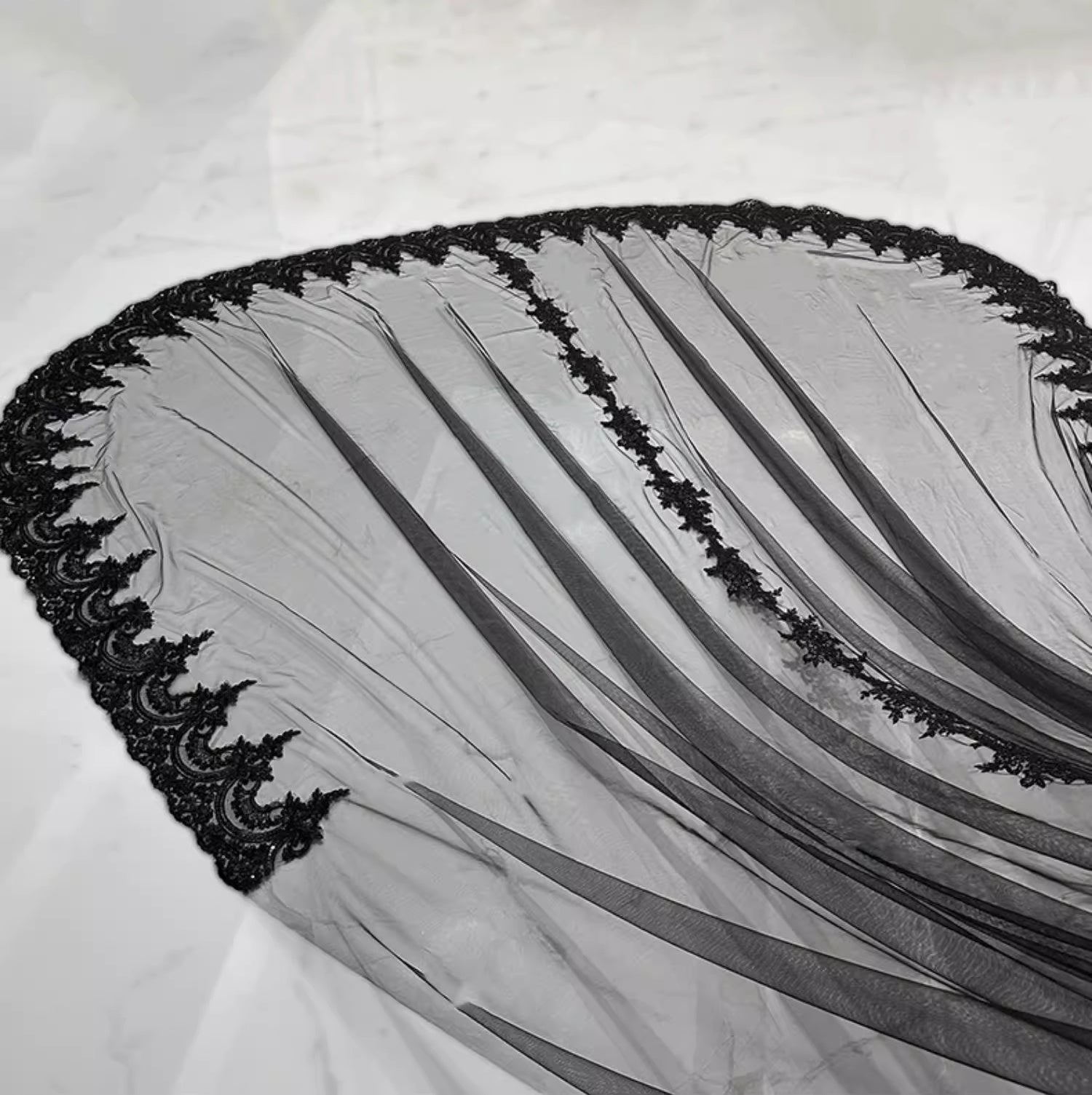 Black Lace Wedding Veil Long Custom Lace Trim Bridal Veils