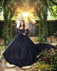 2024 Black Lace Sequin Sweet 15 Quinceanera Dresses With detachable sleeves