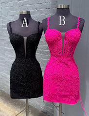 Black Lace Tight Homecoming Dress Spaghetti Straps Applique - MyChicDress