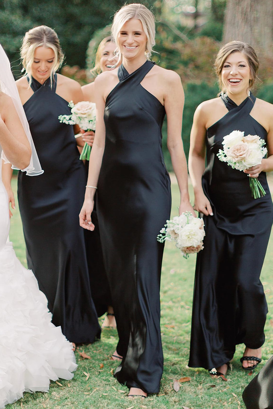 Black Floor length Bridesmaid Dress Boho Halter Cutout Back - MyChicDress
