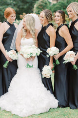 Black Floor length Bridesmaid Dress Boho Halter Cutout Back - MyChicDress