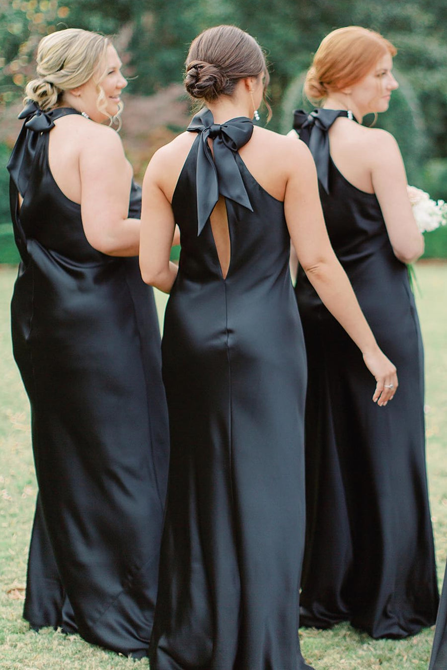 Black Floor length Bridesmaid Dress Boho Halter Cutout Back - MyChicDress