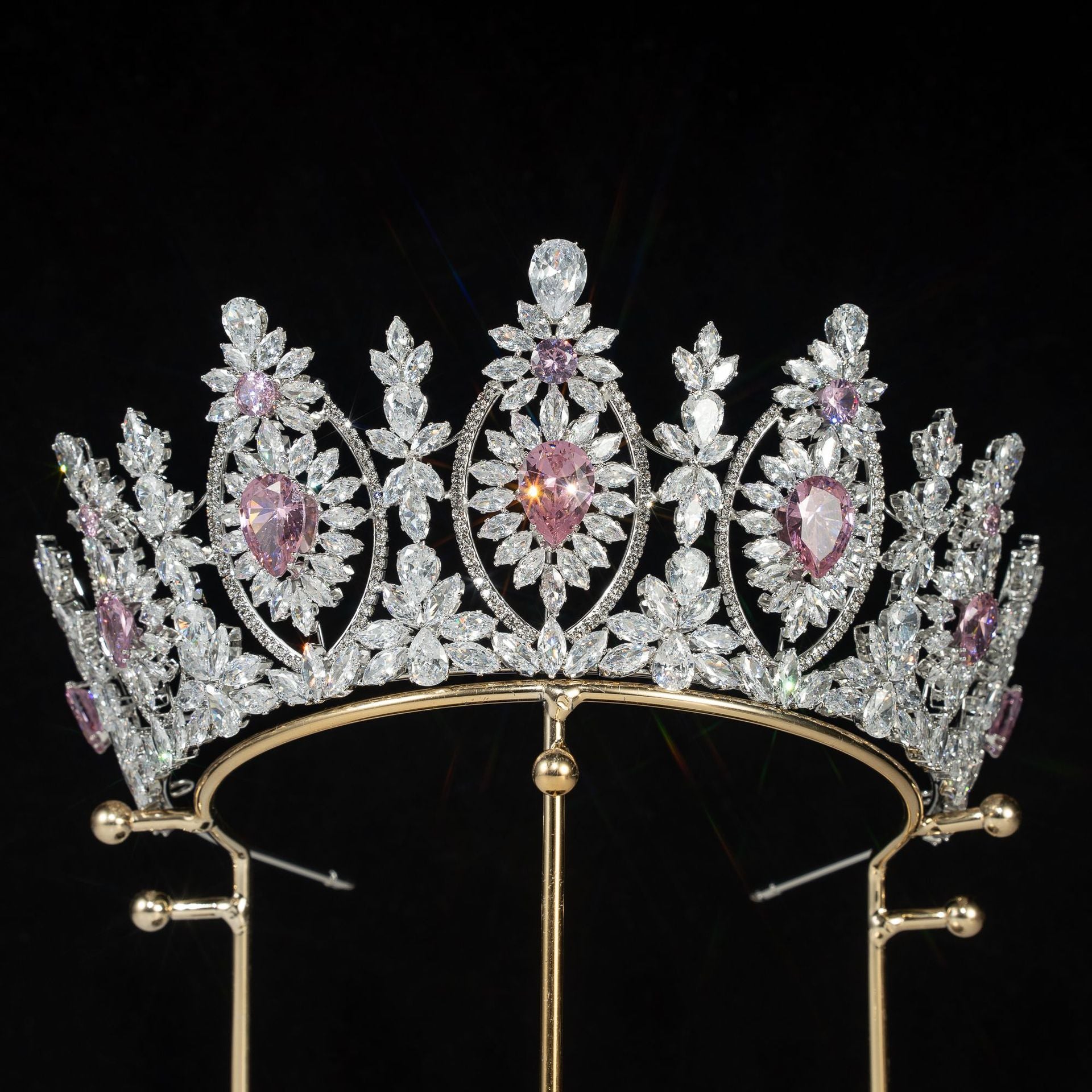 pink Bridal Crown Zircon Baroque Headband Quince Crown Hair Accessories