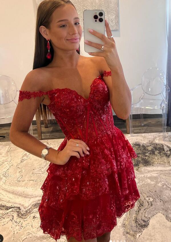 Red Short Homecoming Dress Straps Sequined Prom Dress Tulle Multi-Laye MyChicDress Red Short Homecoming Dress Straps Sequined Prom Dress Tulle Multi-Laye MyChicDress